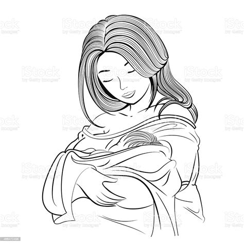 Welcome to saraldrawing channel♥️ how to draw mother and daughter love step by step by daral drawing subscribe to. A Drawing Of A Mother Holding Her Baby stock vector art ...