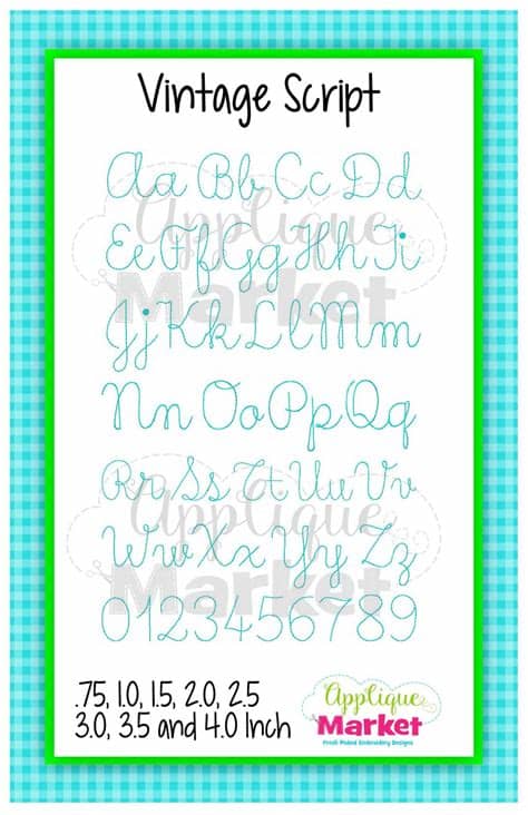 Each one of these amazing fonts stitch out beautifully and the pack is comprehensive library of fonts great for any occasion. Vintage Script Alphabet