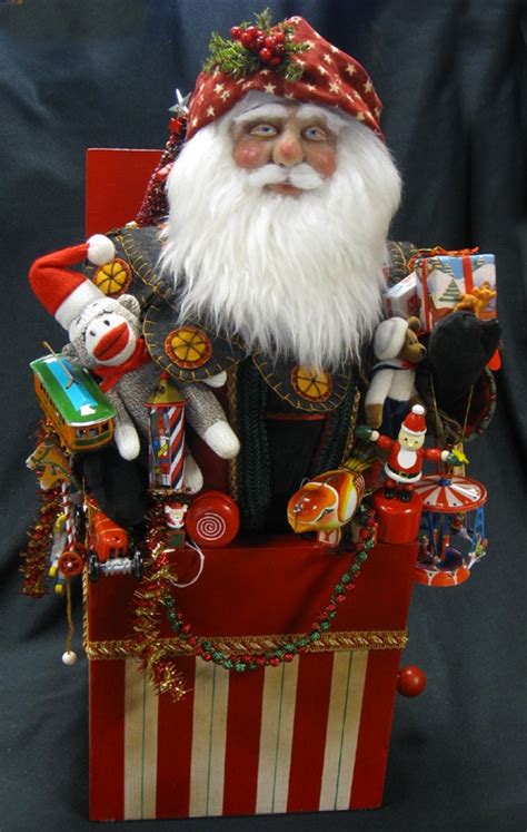 Santa In A Jack In The Box Sculpey Fabric And Wood Santa Claus Doll