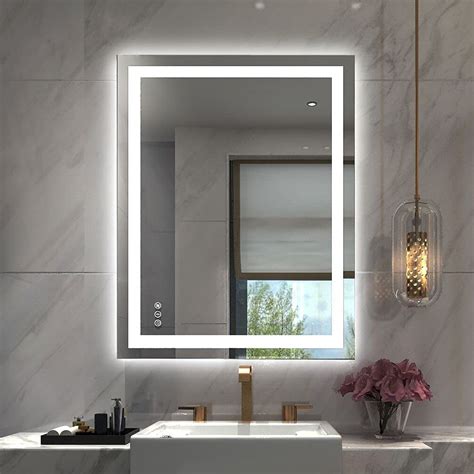 Amorho 24x36 Led Light Bathroom Wall Mirror Dimmable Anti Fog Frameless Vanity Mirrors With