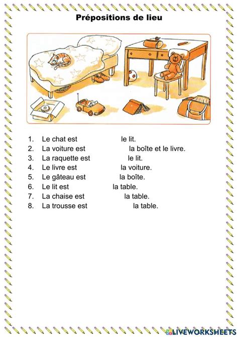 Les Pr Positions De Lieu Worksheet For Grade French Language