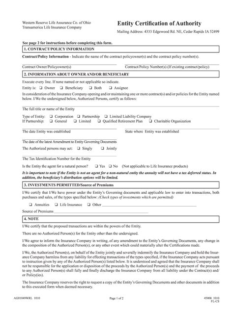 Entity Cert Form Transamerica Life Insurance 2020 2021 Fill And Sign
