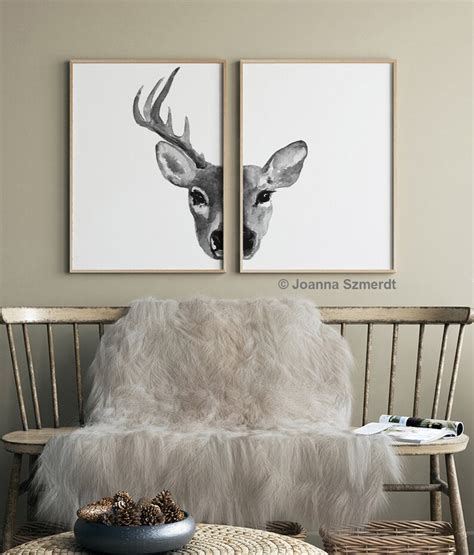 Deer Art Print Deer Doe Set Of 2 Art Prints Deer Wall Decor Etsy