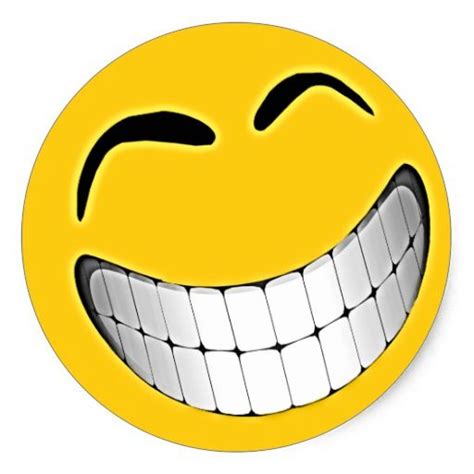 Yellow Big Grin Face Classic Round Sticker Smiley Face
