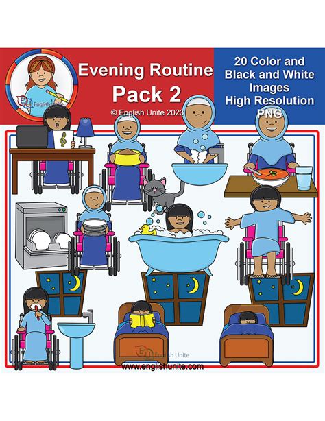 English Unite Clip Art Evening Routine Sequence Pack 2