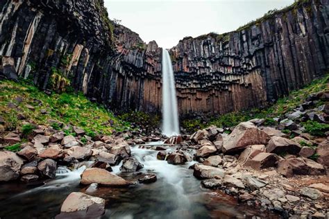 Icelands Black Waterfall Svartifoss Waterfall Camping Iceland