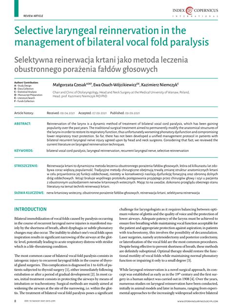 Pdf Selective Laryngeal Reinnervation In The Management Of Bilateral