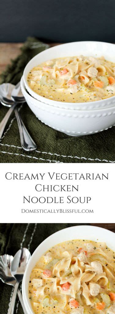 Chicken soup — an undisputed classic — can't solve all of our problems, but it can come pretty close. Creamy Vegetarian Chicken Noodle Soup is a yummy ...