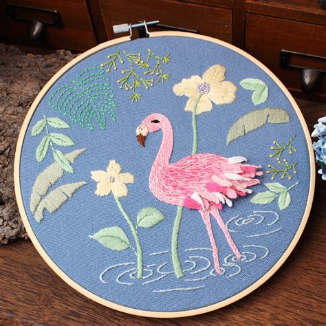 Stamped Embroidery Starter Kit with Flamingo Pattern Embroidery Cloth ...