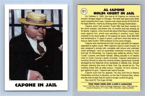 Capone In Jail #21 True Crime Series 1 Eclipse 1992 Trading Card