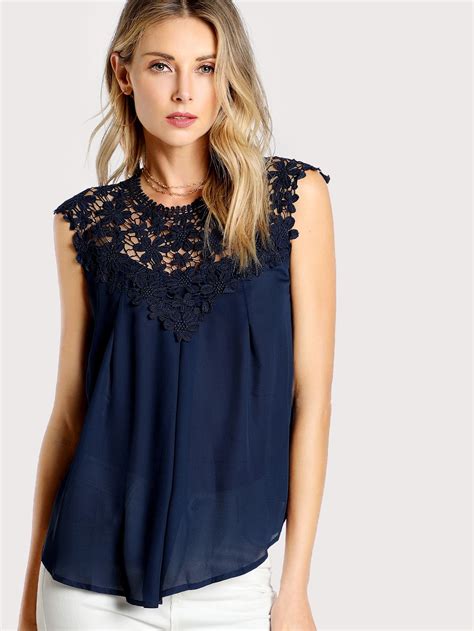 All Casual Plain Top Regular Fit Round Neck Sleeveless Navy Keyhole