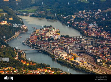 Aerial Photo Confluence Of Danube Inn And Ilz Rivers Passau