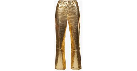 Amy Lynn Lupe Metallic Wide Leg High Rise Faux Leather Trousers In Natural Lyst