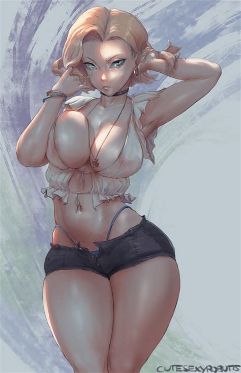 Rule 34 1girls Android 18 Areola Slip Areolae Armpits Blonde Hair Blue Eyes Breasts Choker