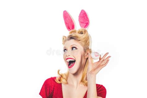 Easter Woman Woman Wearing A Mask Easter Bunny And Looks Very Sensually Stock Image Image Of