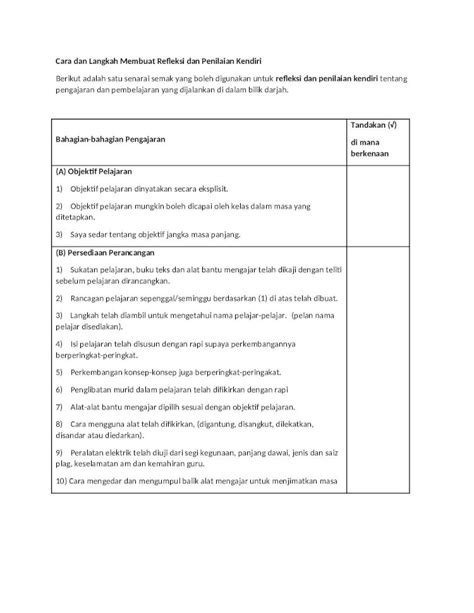 Doc Cara Dan Langkah Membuat Refleksi Dan Penilaian Kendiri Dokumen