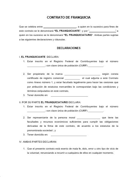 Contrato De Franquicia 【 Ejemplos Y Formatos 】word Pdf