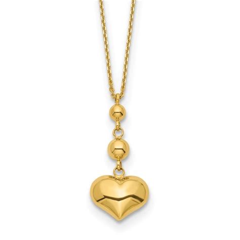 14k Yellow Gold Puffed Heart Necklace With Two Beads Sf2872 16