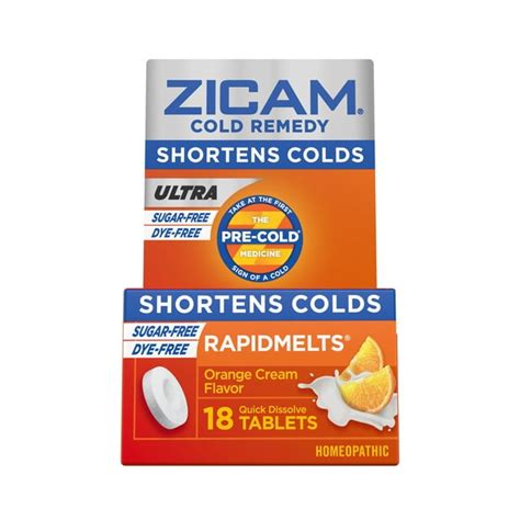Zicam Ultra Cold Remedy Zinc Rapidmelts Orange Cream Flavor Homeopathic Cold Shortening