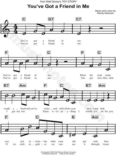 You Ve Got A Friend In Me From Toy Story Sheet Music For Beginners