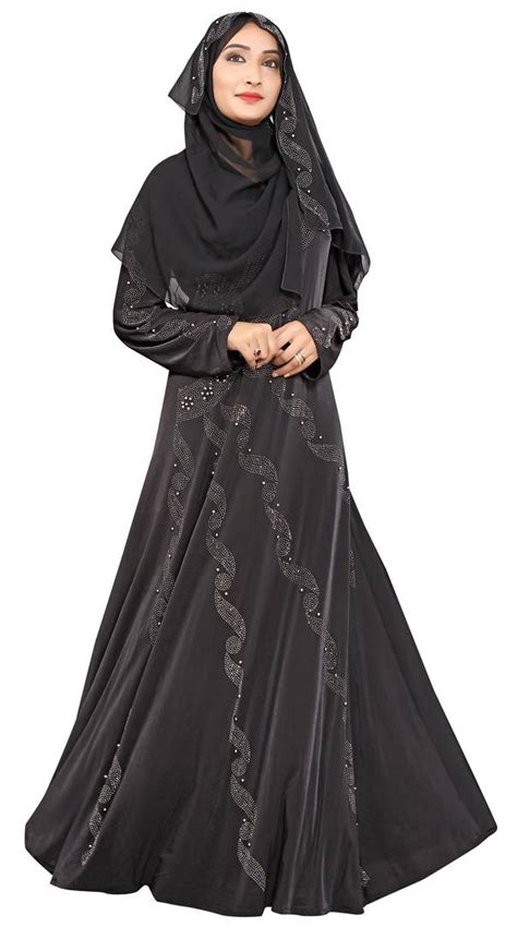 Black Printed Lycra Islamic Style Festive Wear Burka With Hijab Jsdc