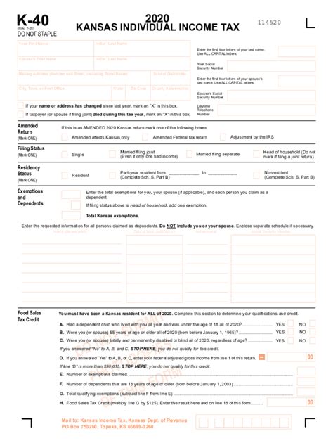 Ks Dor K 40 2020 2022 Fill Out Tax Template Online Us Legal Forms