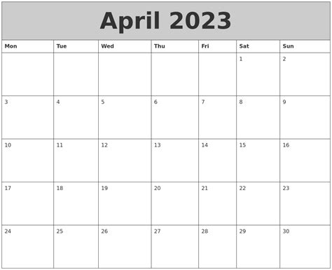 April 2023 My Calendar