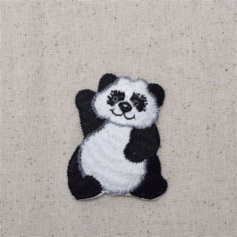 Panda Bear Waving Single Iron On Applique Embroidered Etsy Iron On