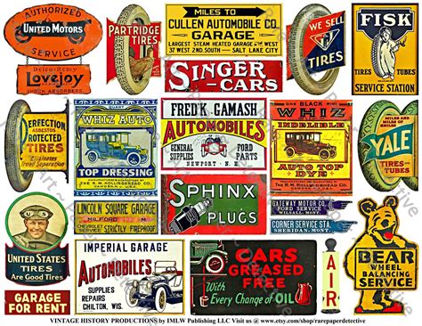 Automobile Graphics Printed Sheet Car Parts Antique Garage Decor
