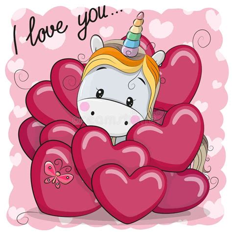 Cute Cartoon Unicorn In Hearts Stock Vector Illustration Of Holidays