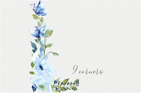 Light Blue Watercolor Floral Frame Set By Patishop Art Thehungryjpeg