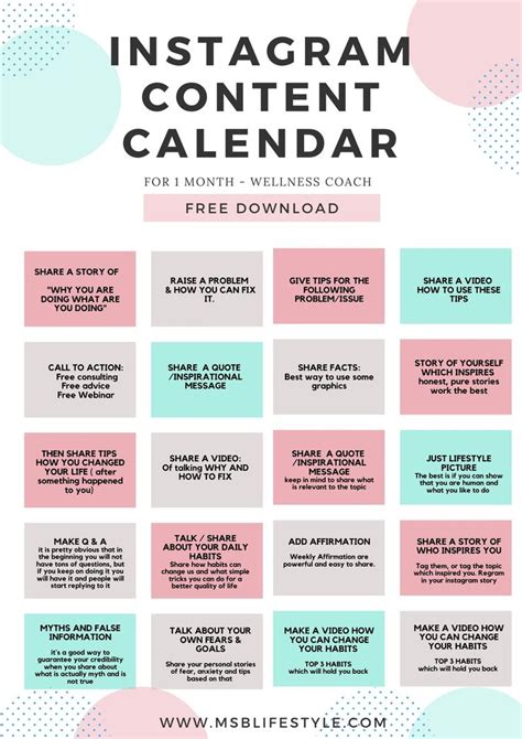 Free Instagram Content Calendar Template Riset