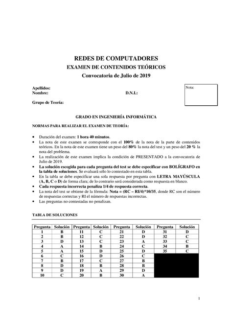 Examen Redes Julio Solucionado Redes De Computadores Examen De