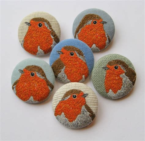 Embroidered Robin Brooches By Lisa Toppin