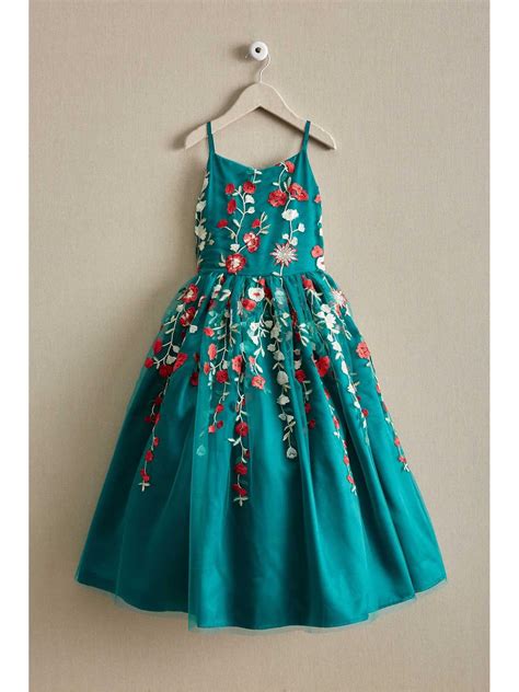 Girls Teal Embroidered Flowers Dress Chasing Fireflies