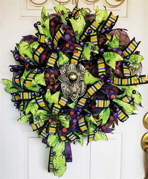Halloween Doorbell Wreath Deco Mesh Ghoulish Spooky Eyeball Etsy