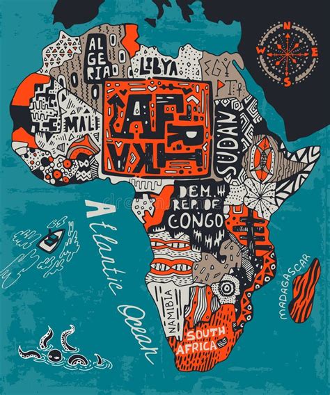 Illustrated Map Africa Decorative Ornamental Poster African Patterns 189398110 