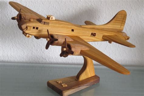 Vintage Airplane Aviator B17 B 17 Bomber With Stand Handmade New Wood