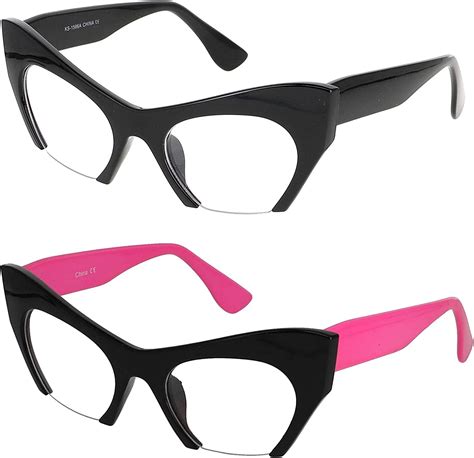 buy cat eye eyeglasses women retro vintage razor clear lens style half cut off frame online at