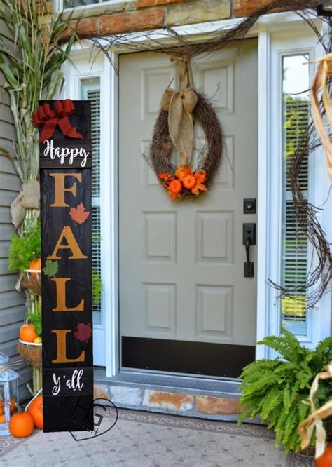 Happy Fall Yall Porch Sign 6 Leaves Orange Burlap Bow Hand Painted