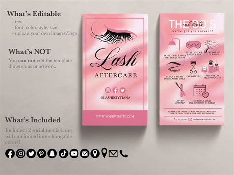 Editable Lash Extension Aftercare Card Eyelash Extensions Etsy