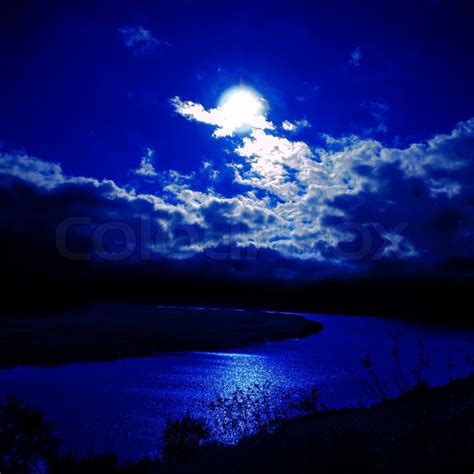 Moonlight Over River Stock Image Colourbox