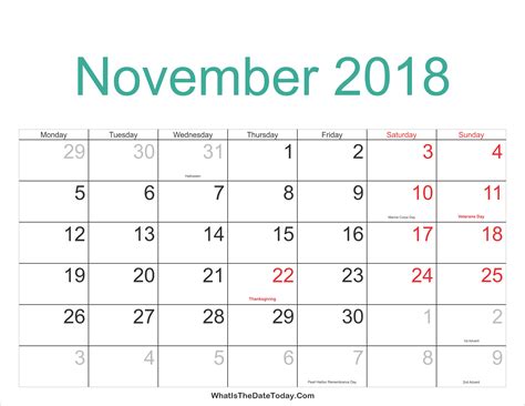November 2018 Calendar Holidays Qualads