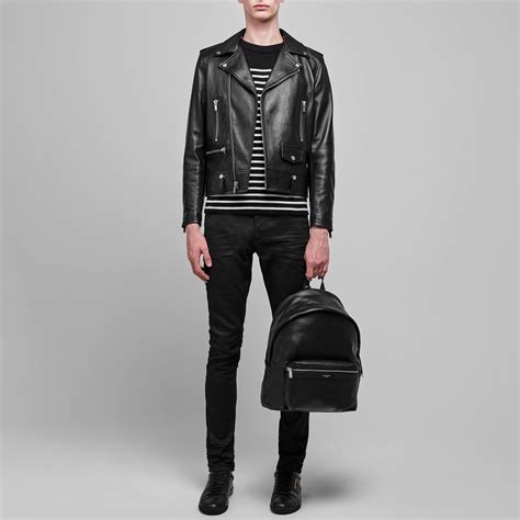 Saint Laurent Mens Classic Leather Biker Jacket Leather Pu