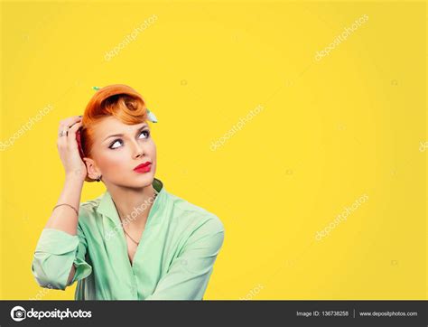 Thinking Girl Portrait Closeup Funny Confused Skeptical Woman Girl