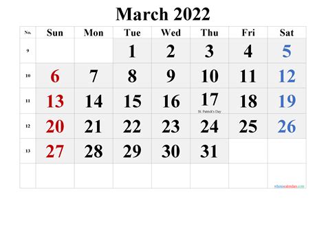 Free March 2022 Calendar Printable