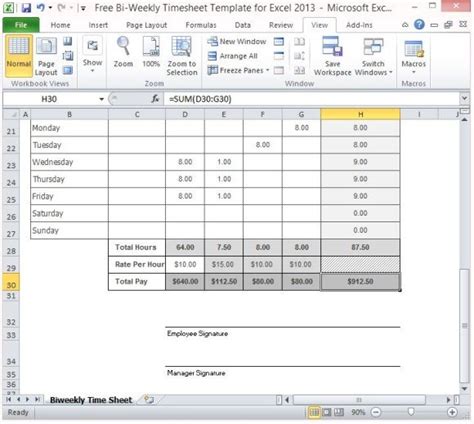 Free Bi Weekly Timesheet Template For Excel 2013