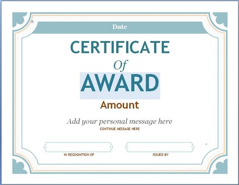 Certificate Template Award Within Microsoft Word