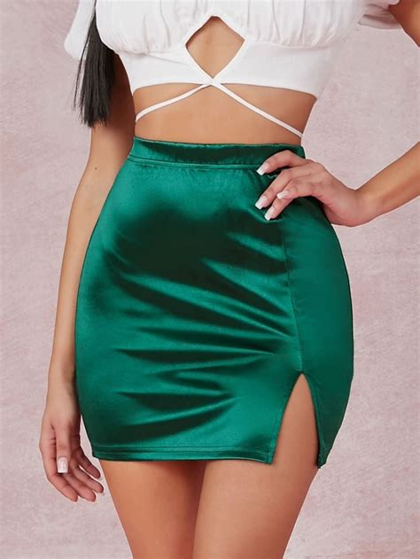 Dark Green Skirt Green Mini Skirt Green Skirts Satin Mini Skirt