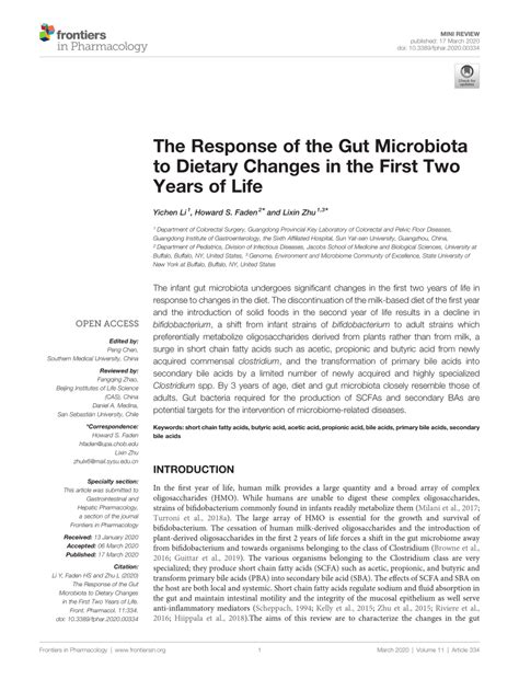 Pdf The Response Of The Gut Microbiota To Dietary Changes In The